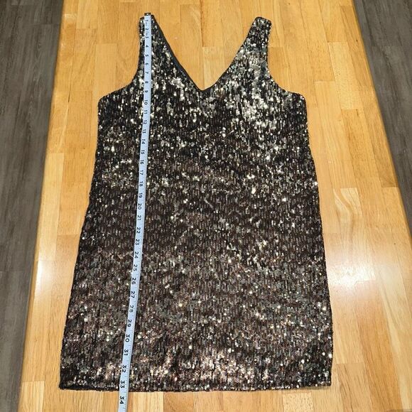 Sam Edelman Gold Metallic All Over Sequin Cocktail Dress Small Sleeveless Glam - Picture 8 of 11